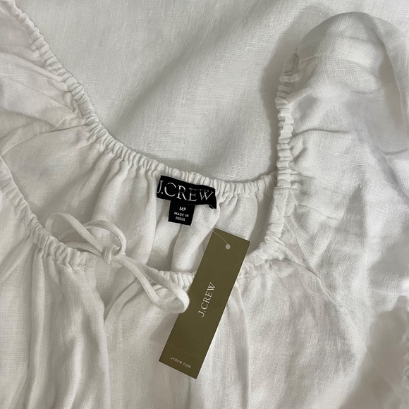 NWT!! J. CREW Cap Sleeve Midi Dress Linen Solid White Smocked Medium Petite MP - Picture 10 of 14